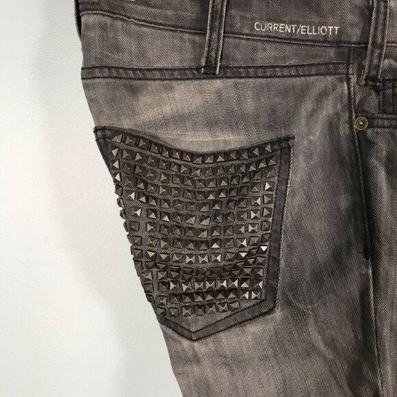 Current/Elliott The Skinny Bleach Out Night/Studs Jeans Size 25 - Picture 11 of 12
